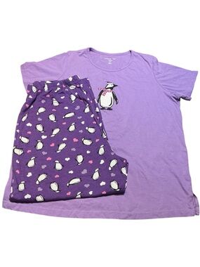 💟Dreams & Co Purple Penguin Pajama Set Women's Large 18/20 Short Sleeve
Pants